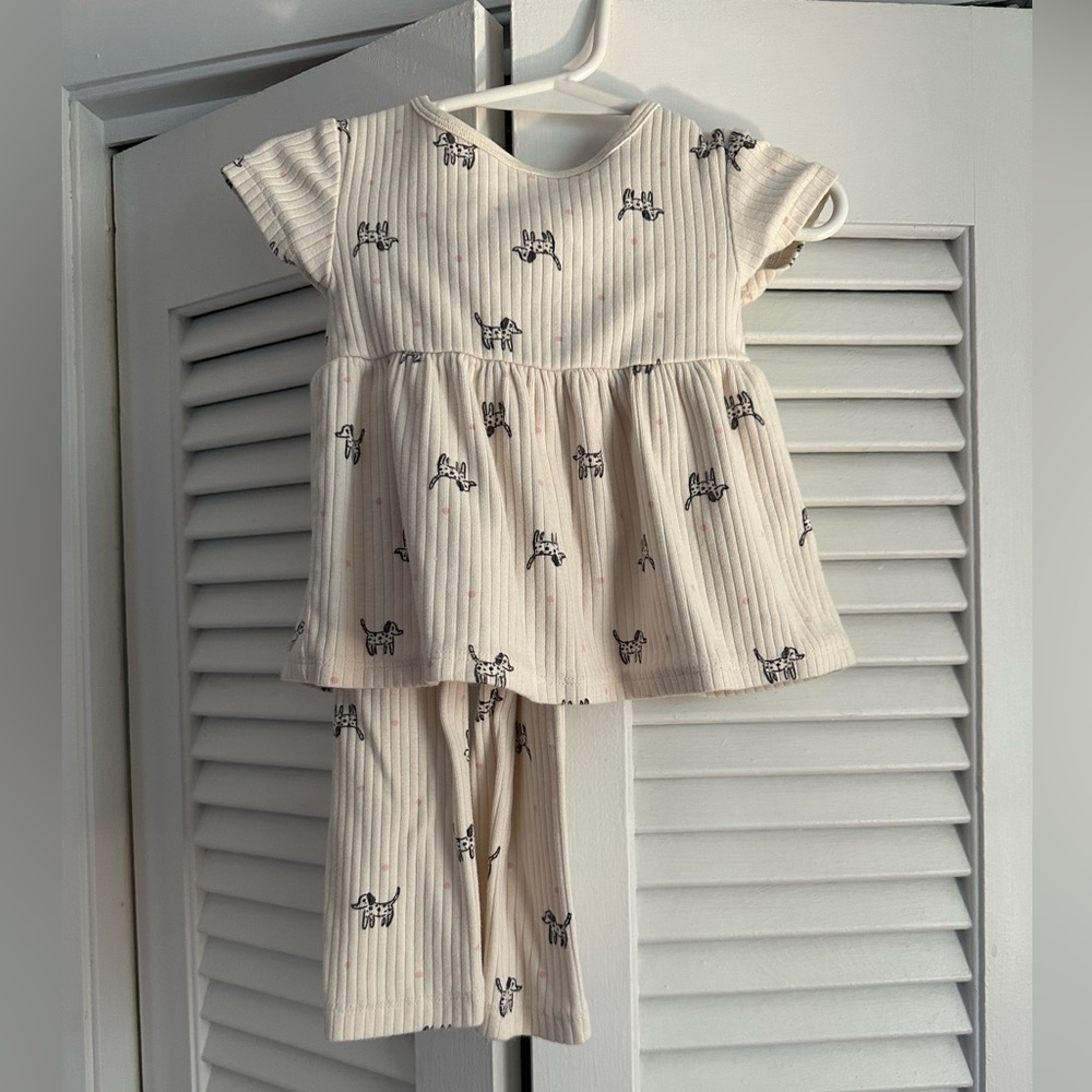 Carter's Cream and Black Doggie baby girl Matching Set